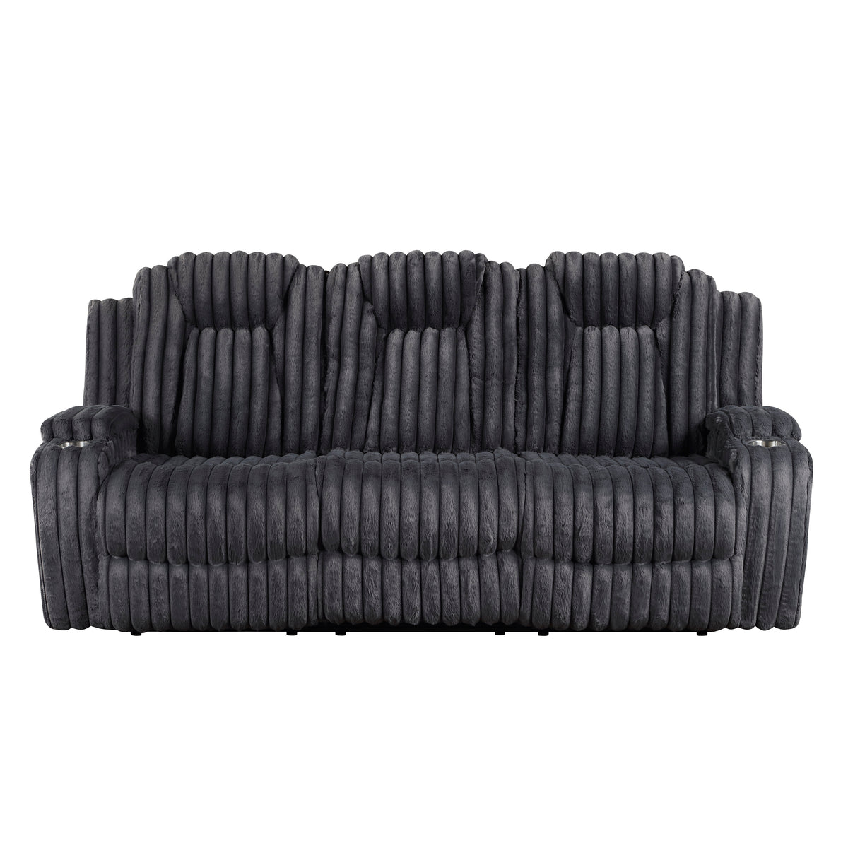 Phyllis Black Double Reclining Sofa With Cup Holders - Ornate Home