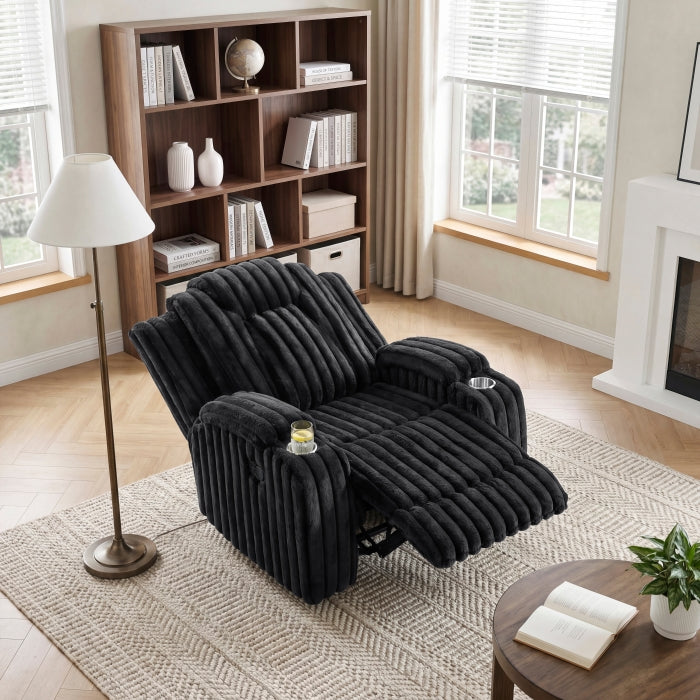 Phyllis Black Reclining Chair With Cup Holders - Ornate Home