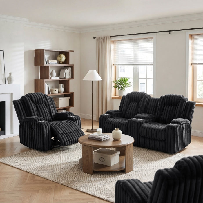 Phyllis Black Reclining Chair With Cup Holders - Ornate Home