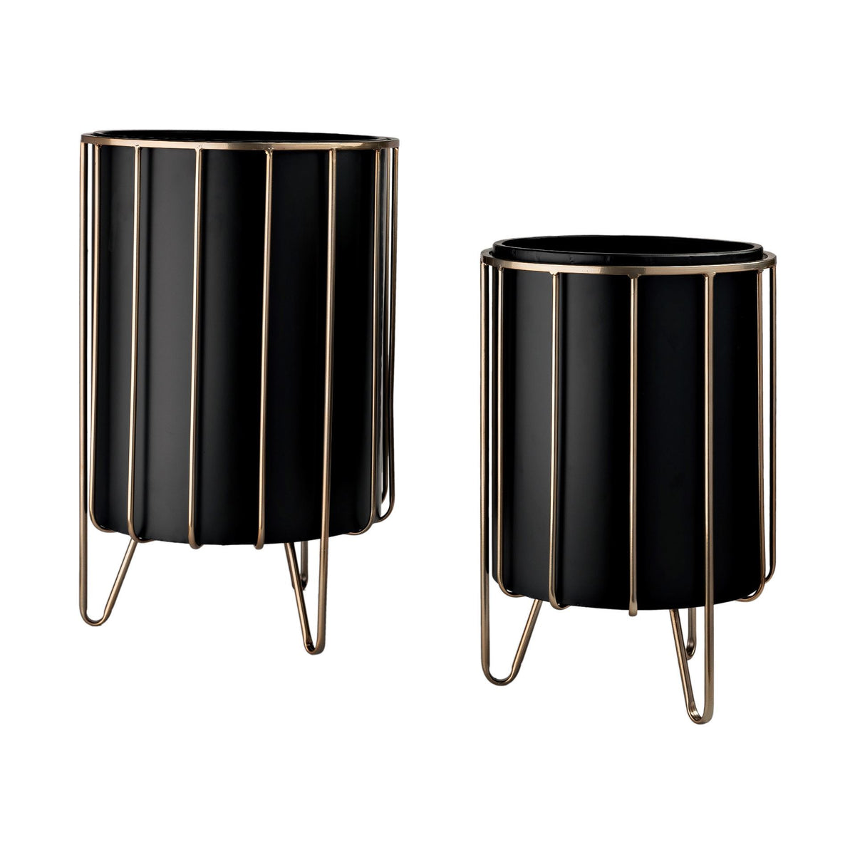 Pianta Black/Brass Metal Insert Frame Plant Stands (Set of 2) - Ornate Home