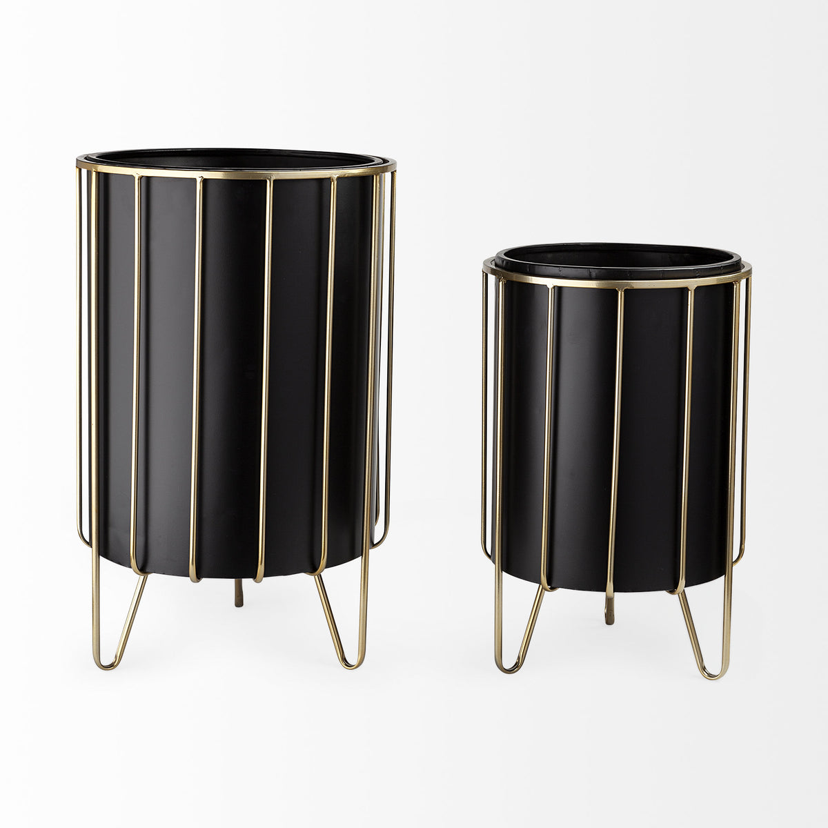 Pianta Black/Brass Metal Insert Frame Plant Stands (Set of 2) - Ornate Home