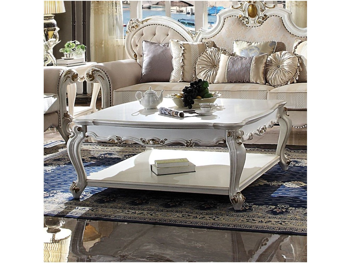 Picardy Antique Pearl Coffee Table (Square Leg) - Ornate Home
