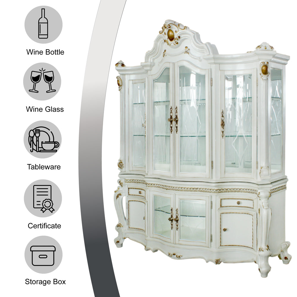 Picardy Antique Pearl Hutch & Buffet - Ornate Home