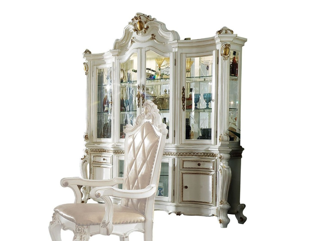 Picardy Antique Pearl Hutch & Buffet - Ornate Home