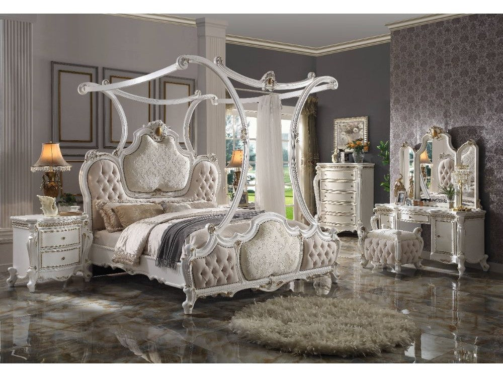Picardy Fabric & Antique Pearl California King Bed (Canopy) - Ornate Home