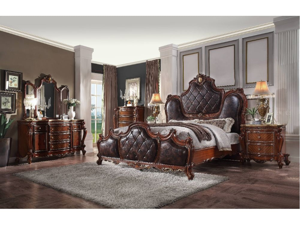 Picardy PU & Cherry Oak Queen Bed - Ornate Home