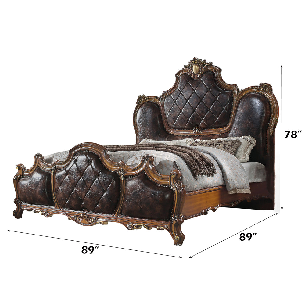 Picardy PU & Honey Oak Eastern King Bed - Ornate Home