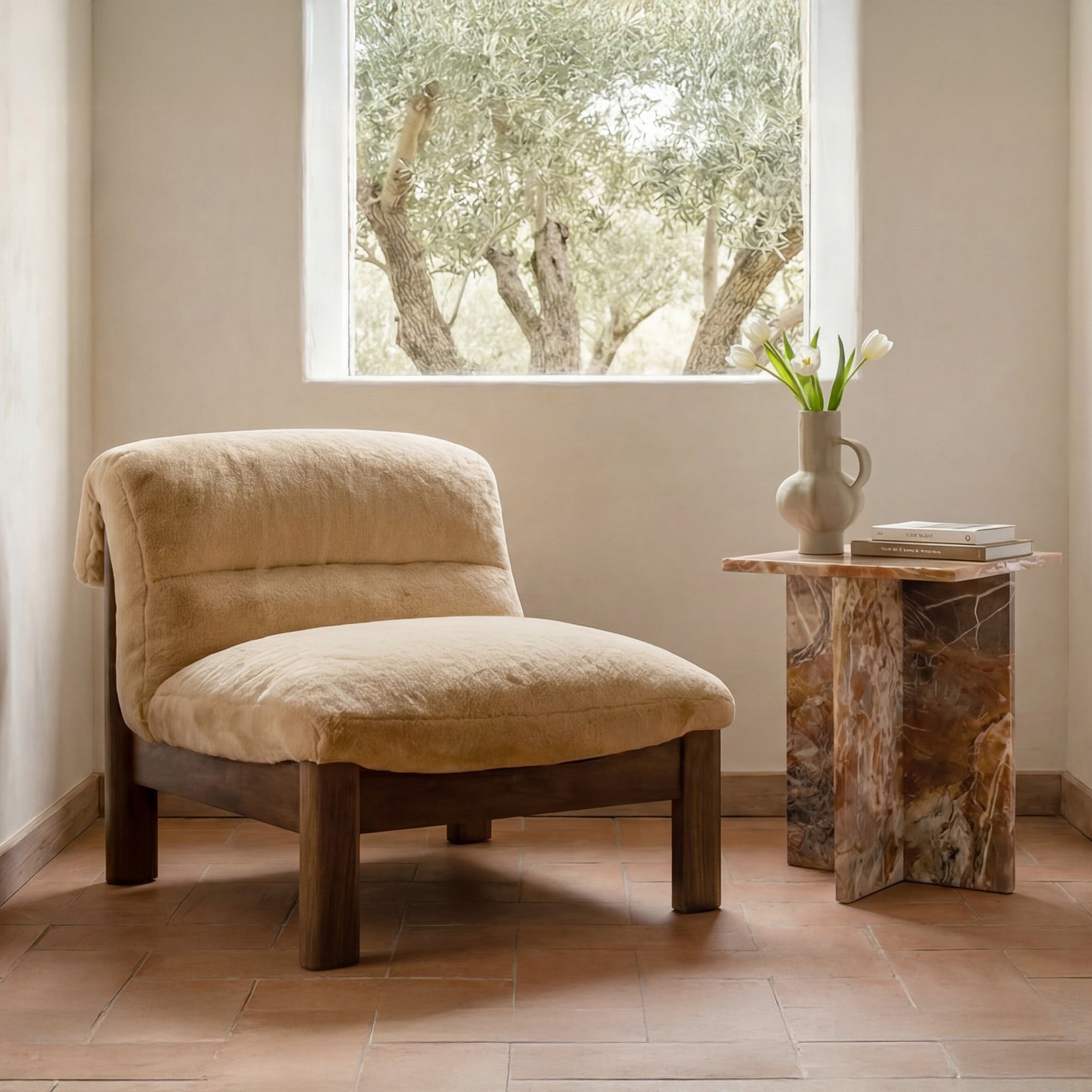 Pierce Beige/Brown Faux Fur Accent Chair - Ornate Home