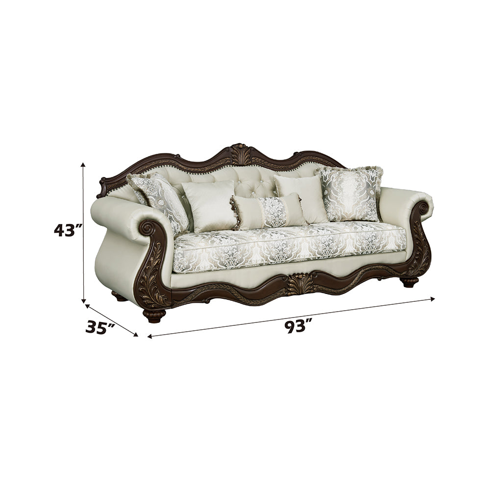 Pierce Beige & Cherry Sofa W/5 Pillows - Ornate Home