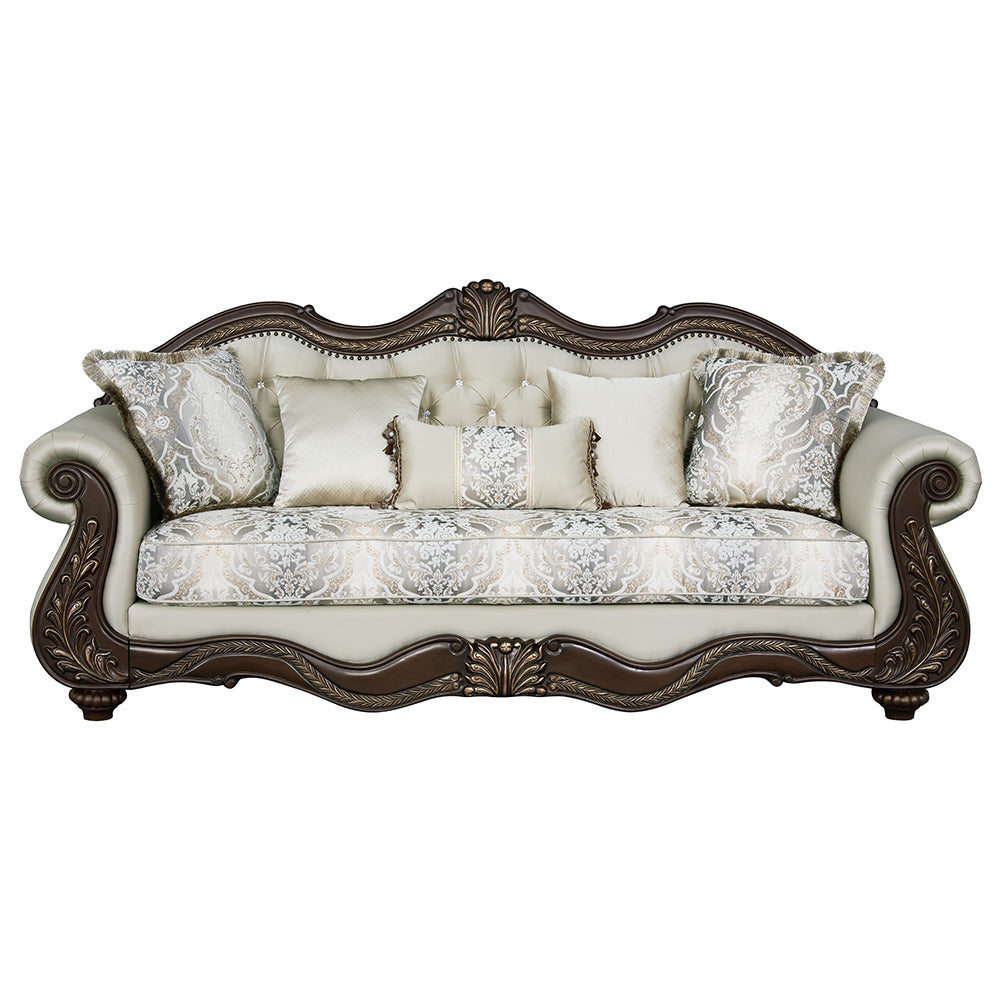 Pierce Beige & Cherry Sofa W/5 Pillows - Ornate Home