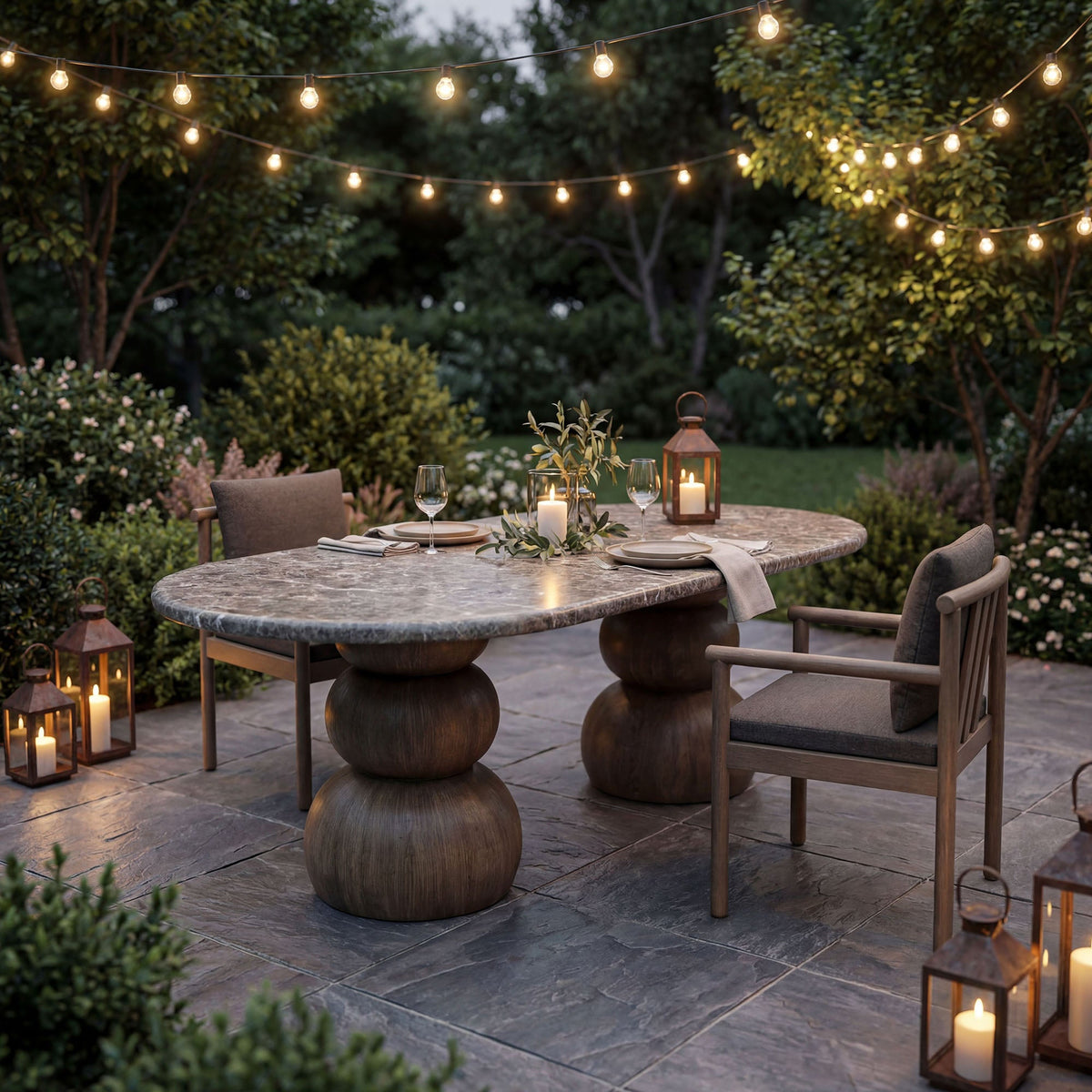 Pietra Dark Emperador Marble Indoor Outdoor Patio Oval Dining Table - Ornate Home