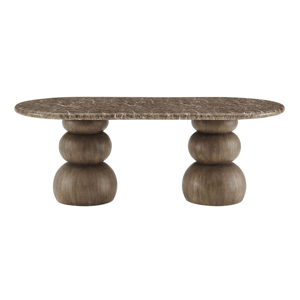 Pietra Dark Emperador Marble Indoor Outdoor Patio Oval Dining Table - Ornate Home