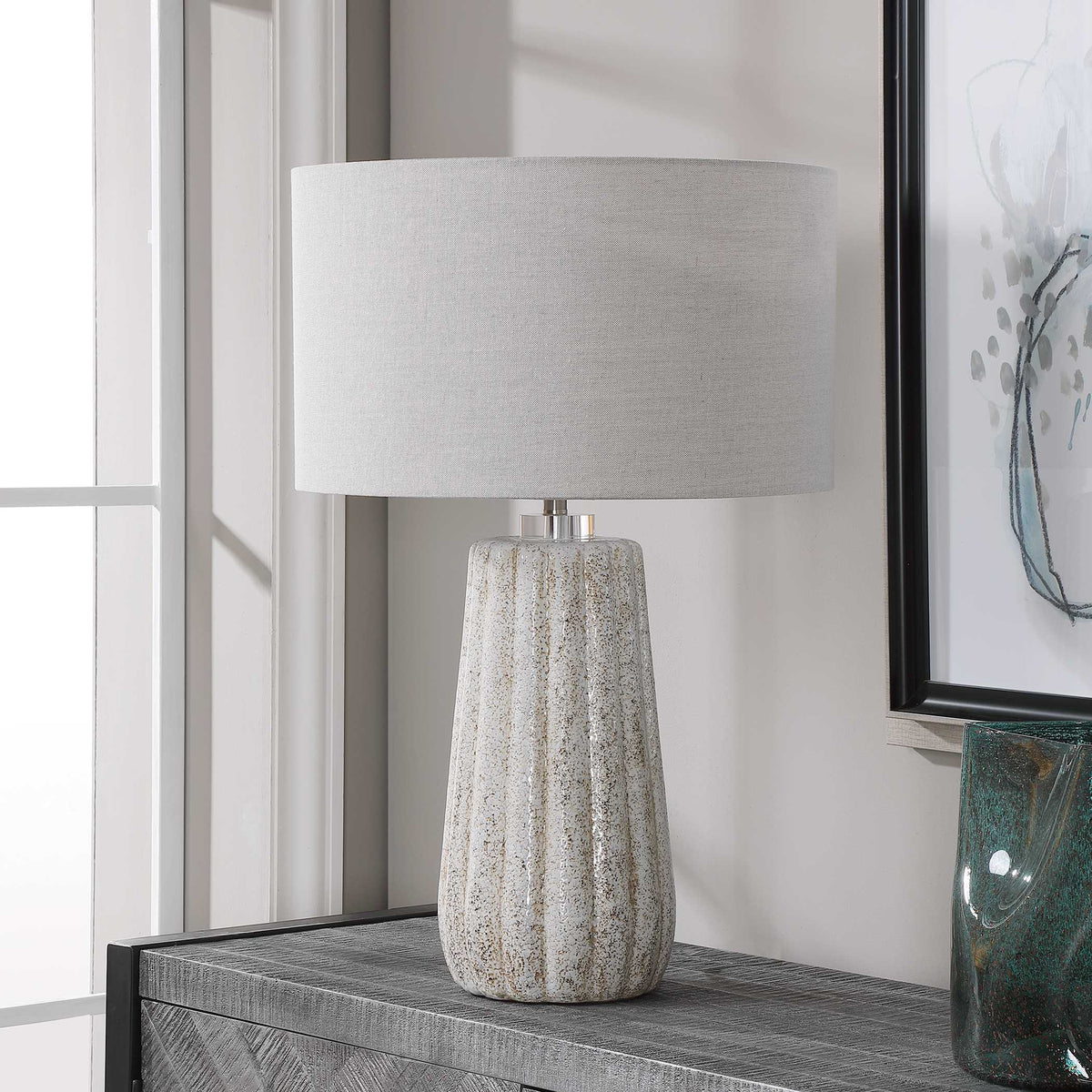 Pikes Stone-Ivory Brown/White Table Lamp - Ornate Home