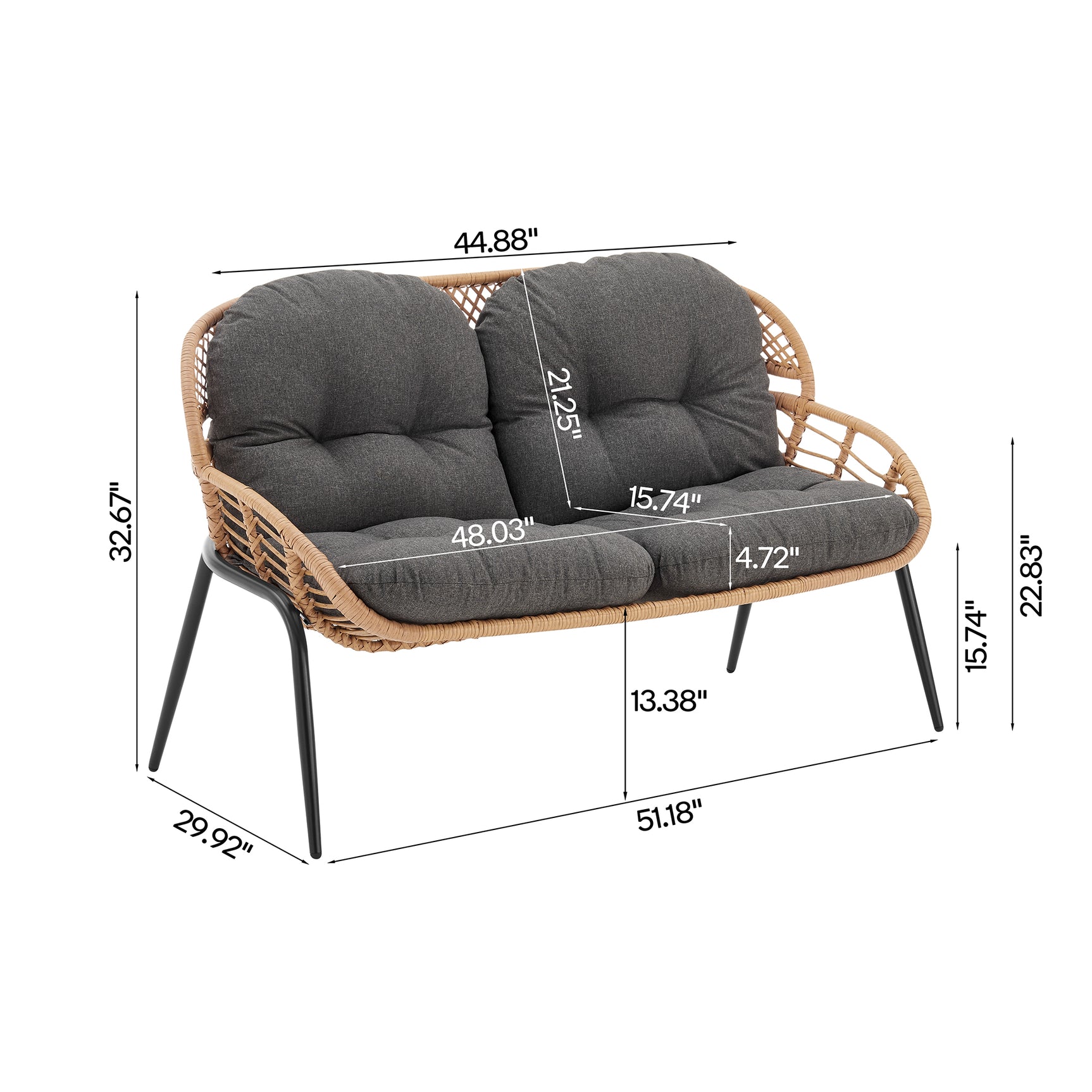 Pine 4-Piece Patio Conversation Set in Grey - Ornate Home