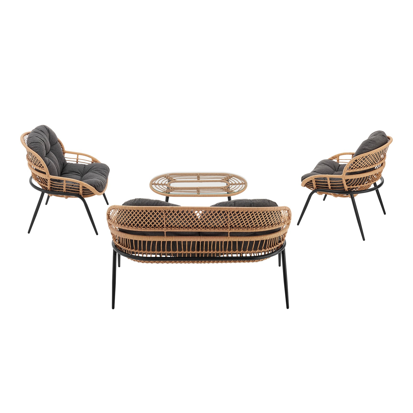 Pine 4-Piece Patio Conversation Set in Grey - Ornate Home