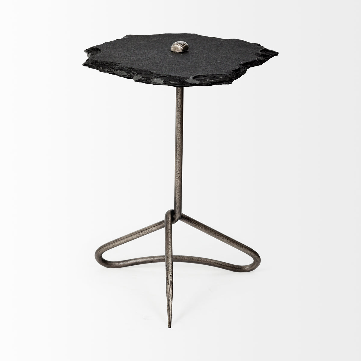 Pinera Black Slate Top with Triangular Iron Base Accent Table - Ornate Home