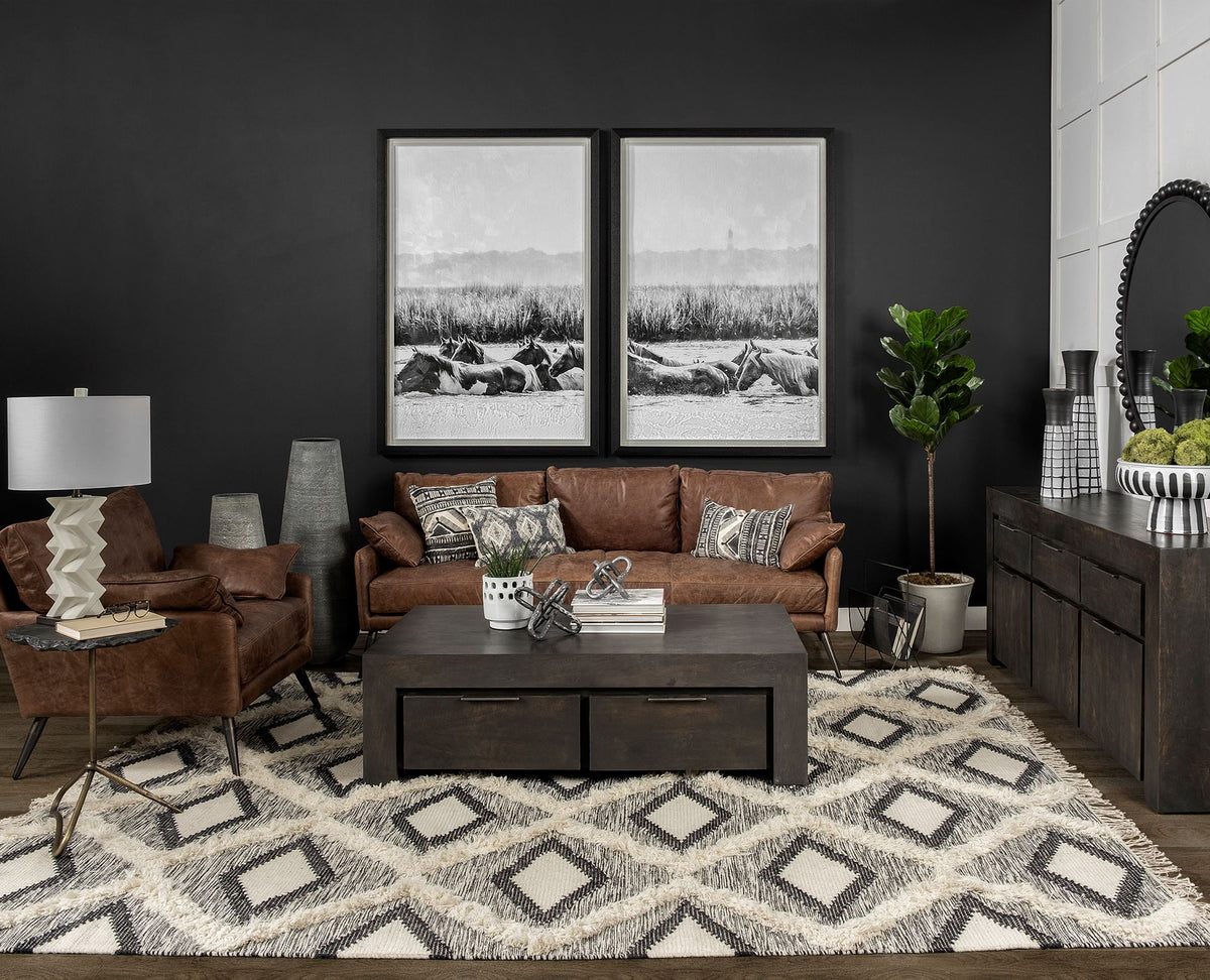 Pinera Black Slate Top with Triangular Iron Base Accent Table - Ornate Home
