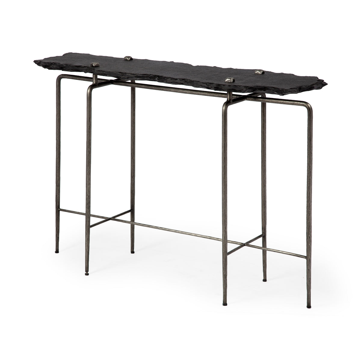 Pinera Black Slate with Iron Base Console Table - Ornate Home