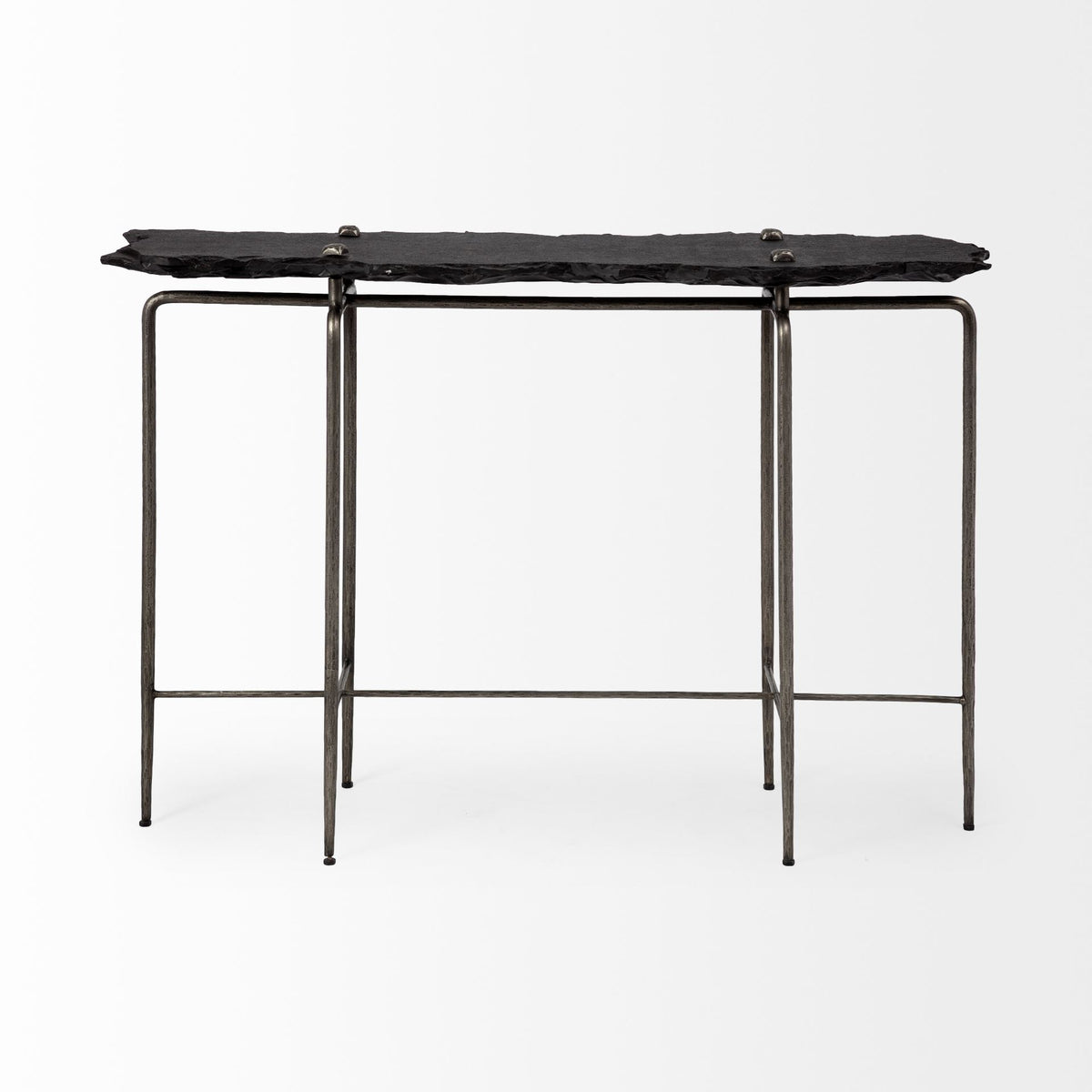 Pinera Black Slate with Iron Base Console Table - Ornate Home