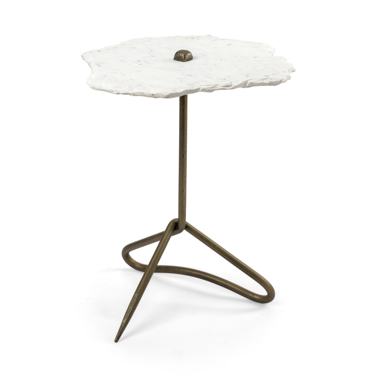 Pinera White/Gold Marble with Triangluar Iron Base Accent Table - Ornate Home