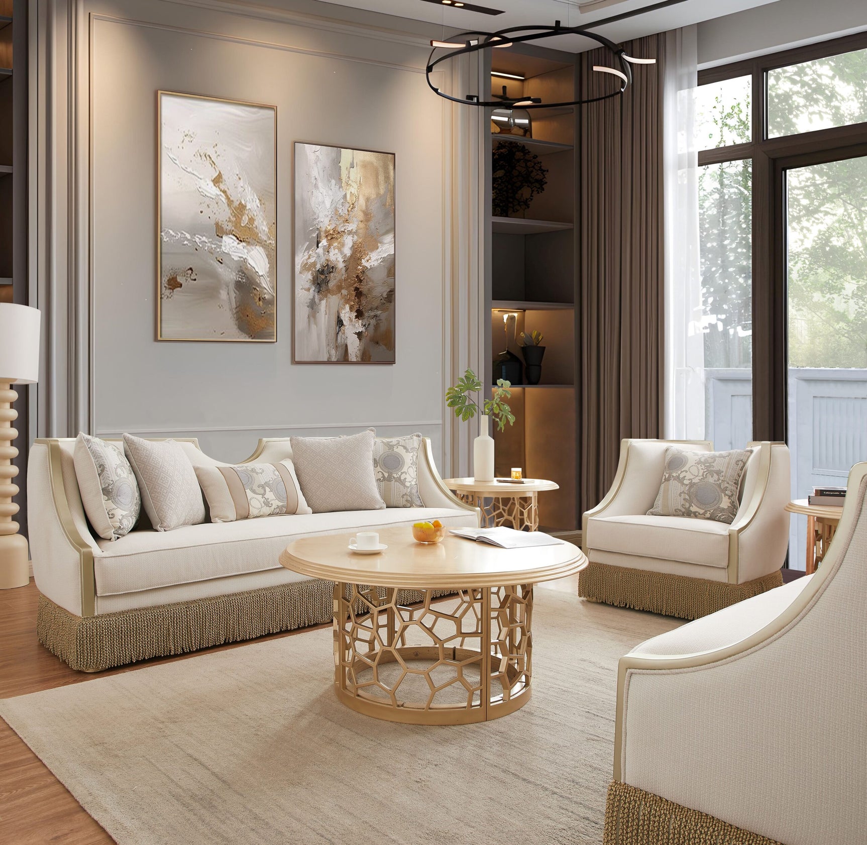 Platinum Manor Beige/Gold Trim Sofa / HD-S6127 - Ornate Home