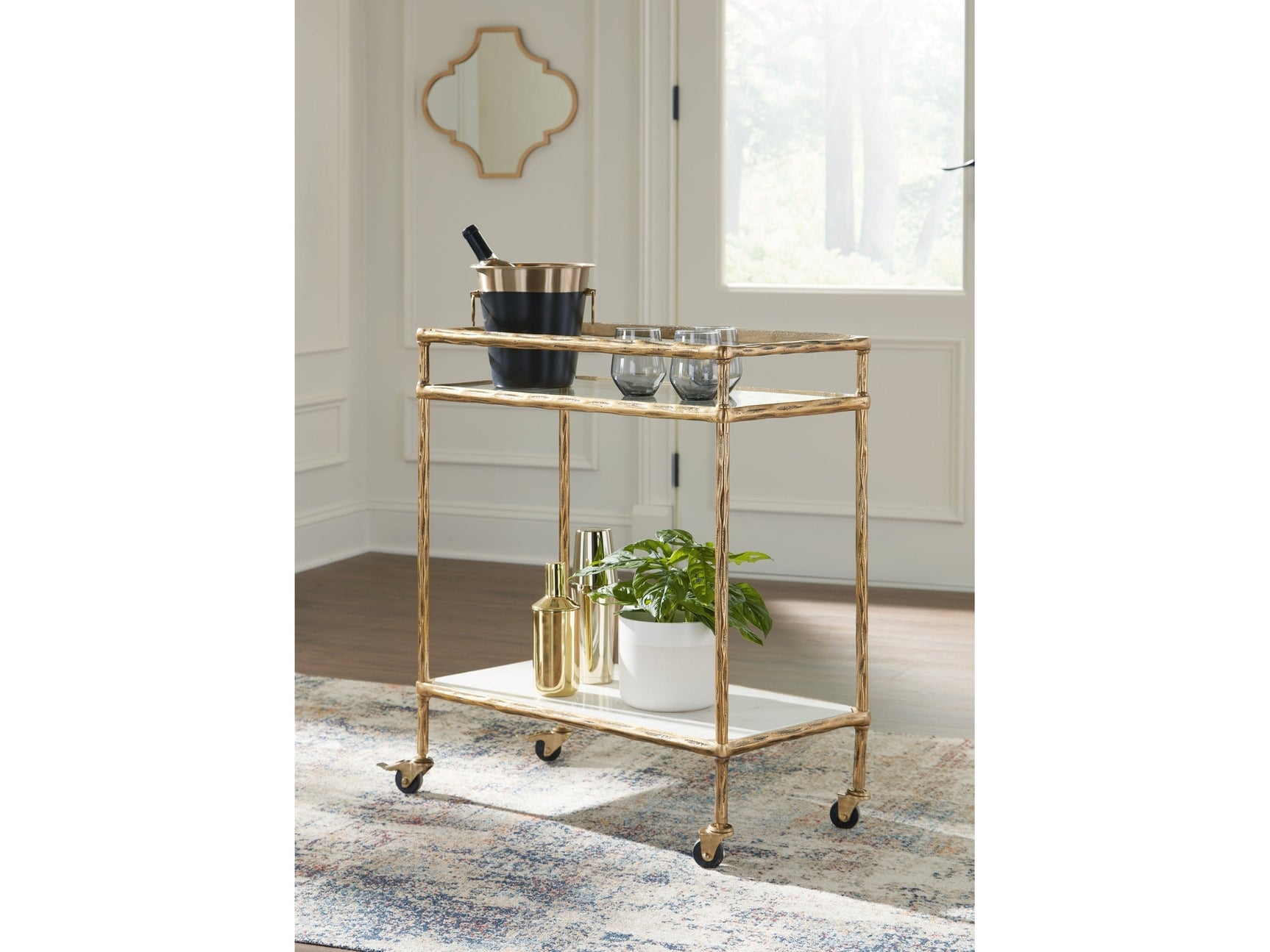 Plattfield Antique Gold Finish Bar Cart - Ornate Home