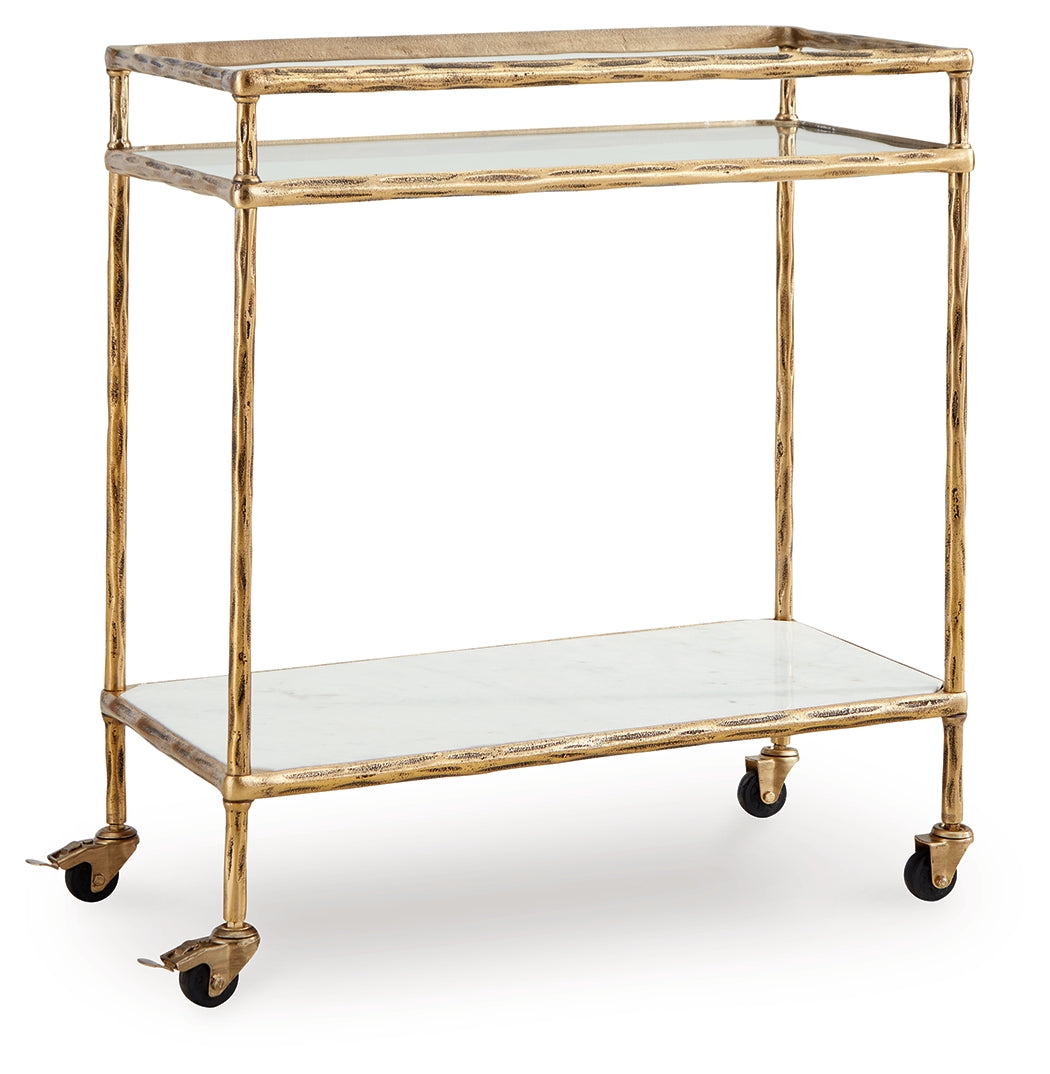 Plattfield Antique Gold Finish Bar Cart - Ornate Home