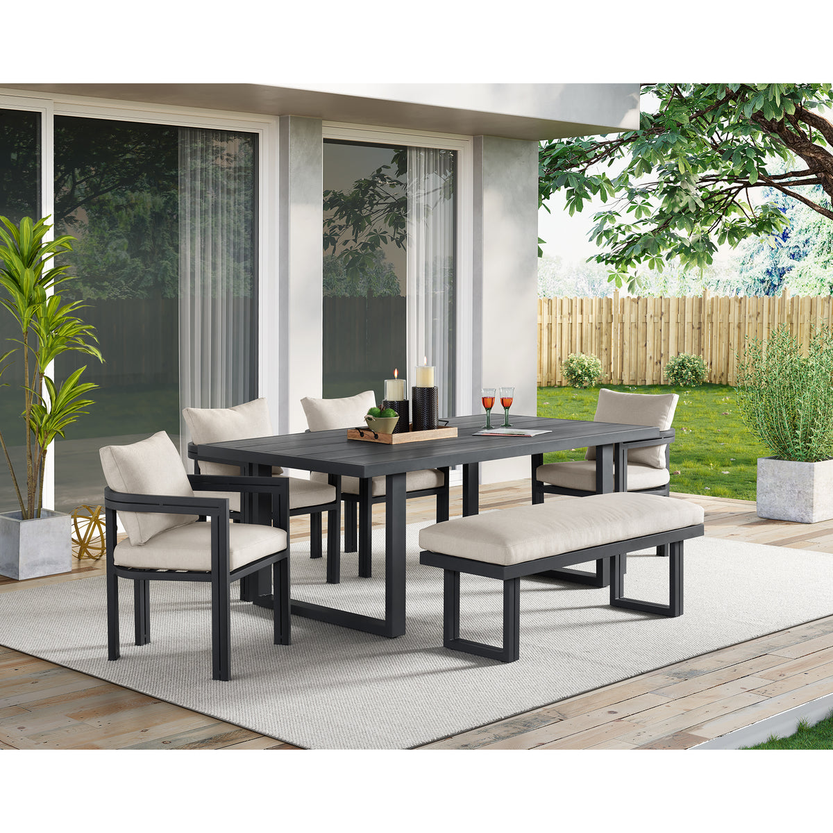 Playa Dark Grey 6-Piece Standard Height Outdoor Dining Set - Ornate Home