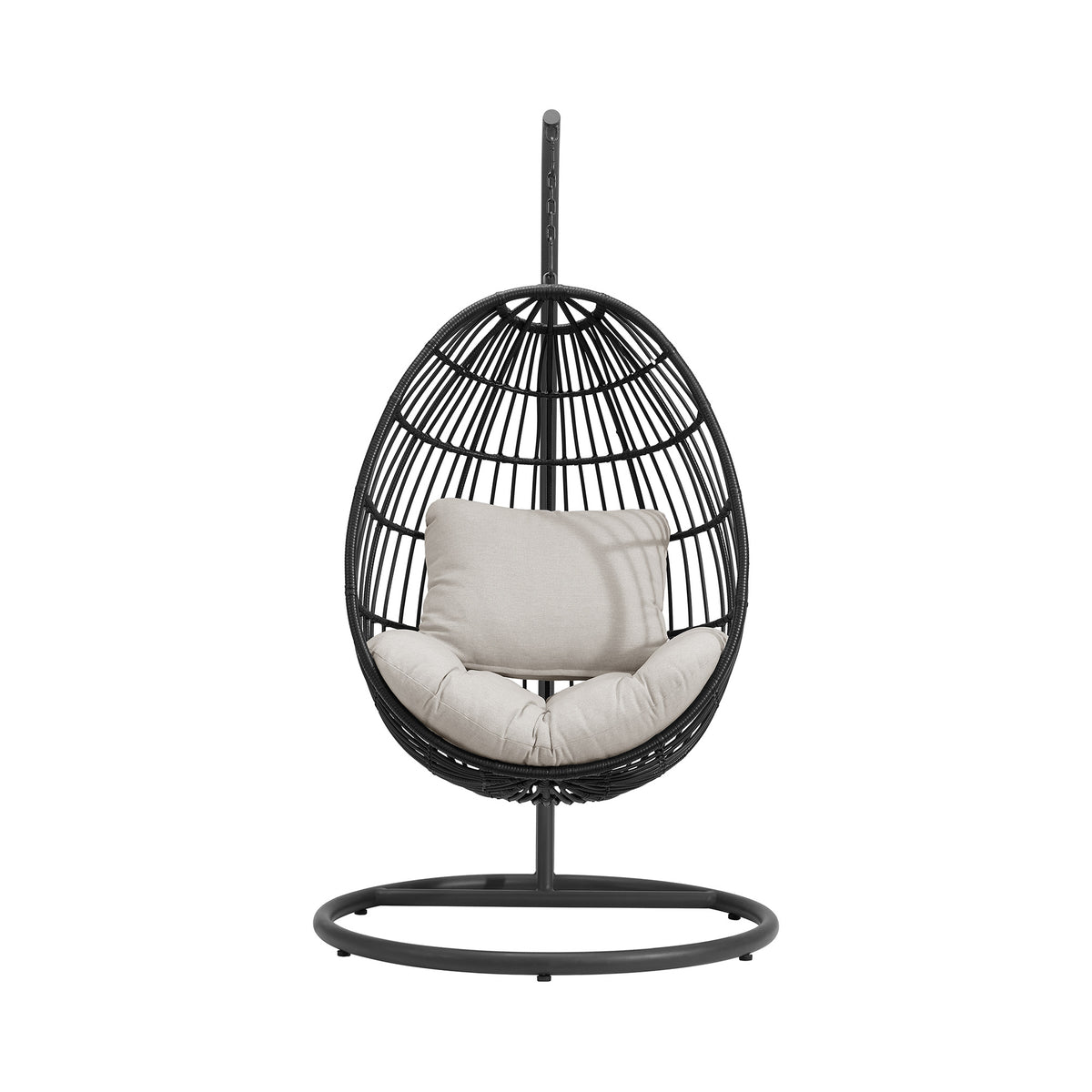 Playa Dark Grey/Olefin Beige Outdoor Swing Egg Chair with Base and Pillar - Ornate Home
