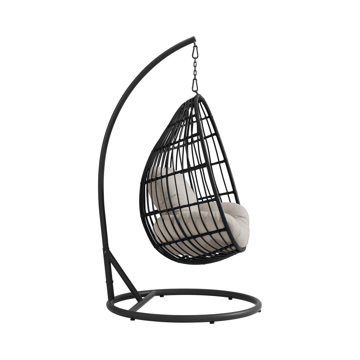 Playa Dark Grey/Olefin Beige Outdoor Swing Egg Chair with Base and Pillar - Ornate Home