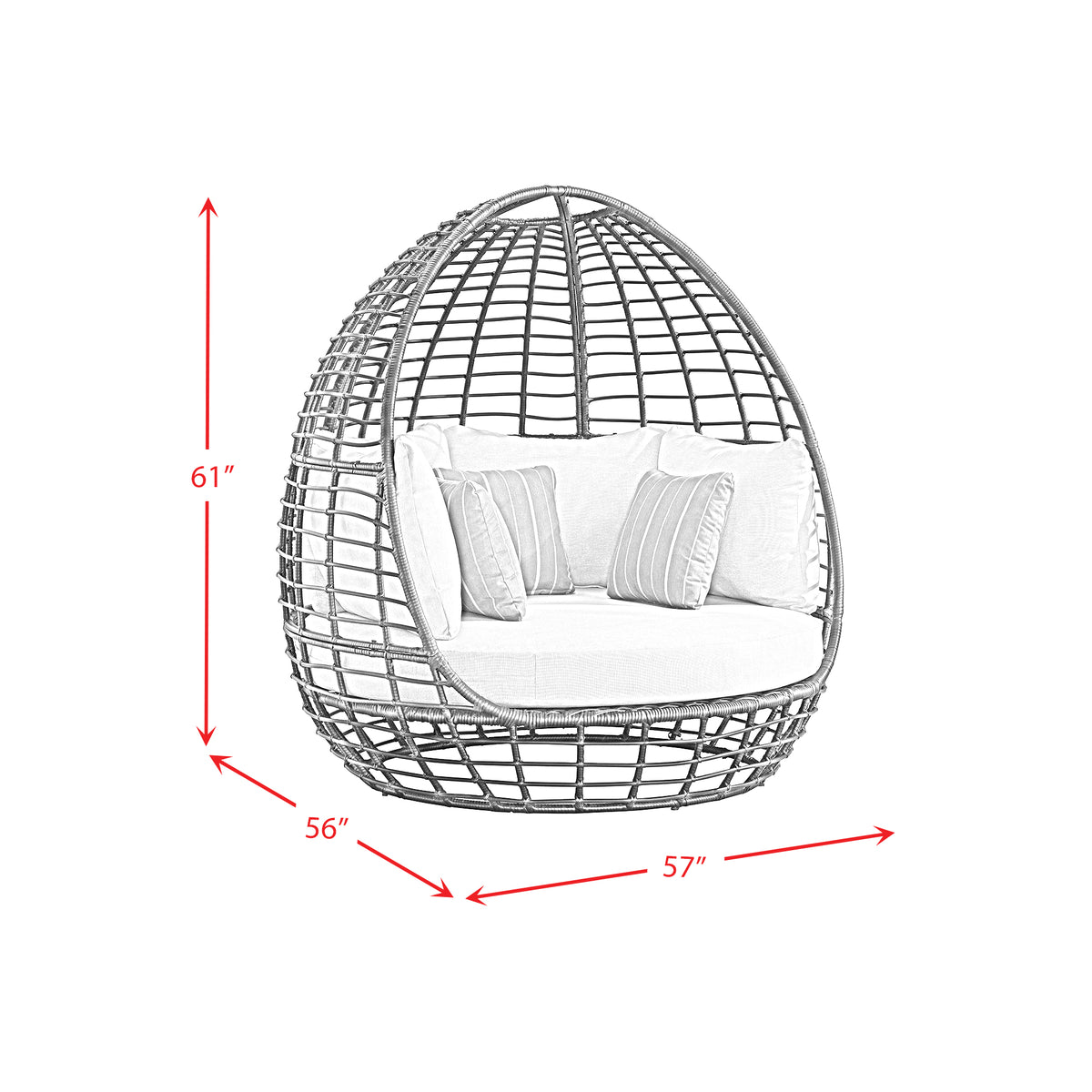 Playa Dark Grey/Olefin Beige Outdoor Twin Egg Chair with 3 Pillows - Ornate Home