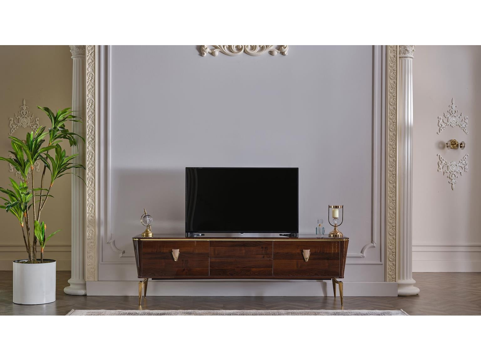 Plaza Walnut TV Stand - Ornate Home
