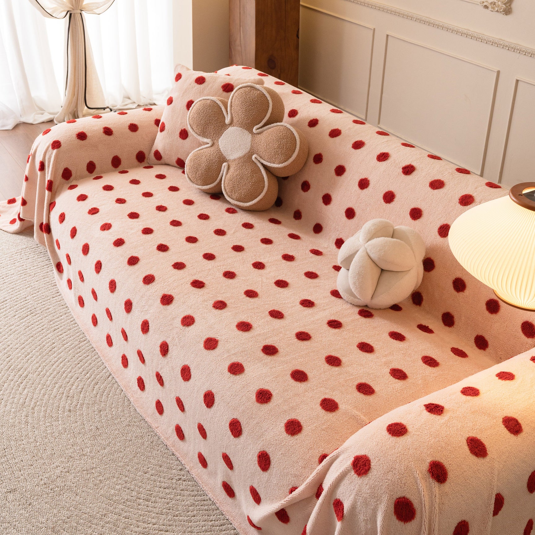 Plush Fleece Sofa Cover Throw, Soft Textured Polka Dot Couch Protector Blanket for Pets - Ornate Home