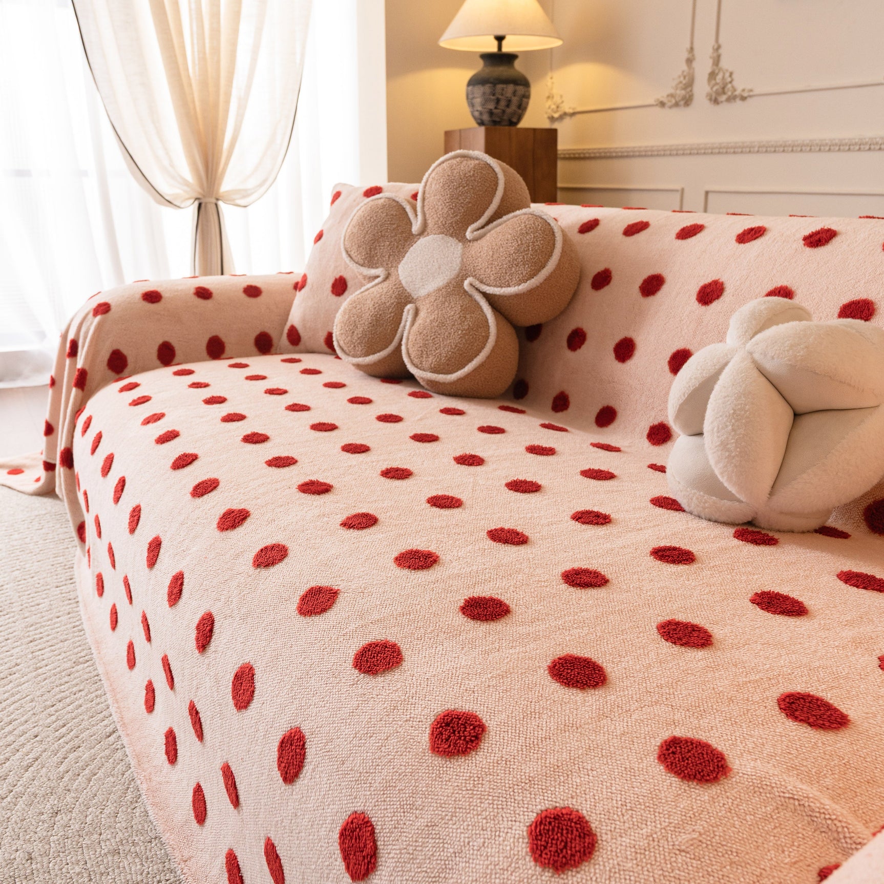 Plush Fleece Sofa Cover Throw, Soft Textured Polka Dot Couch Protector Blanket for Pets - Ornate Home