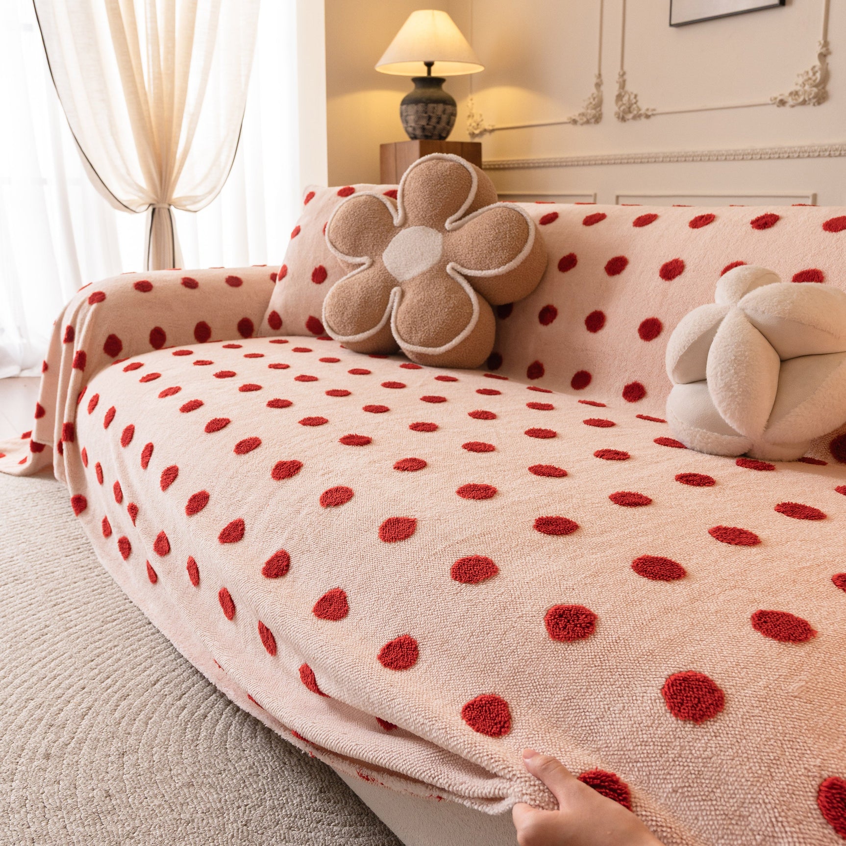 Plush Fleece Sofa Cover Throw, Soft Textured Polka Dot Couch Protector Blanket for Pets - Ornate Home