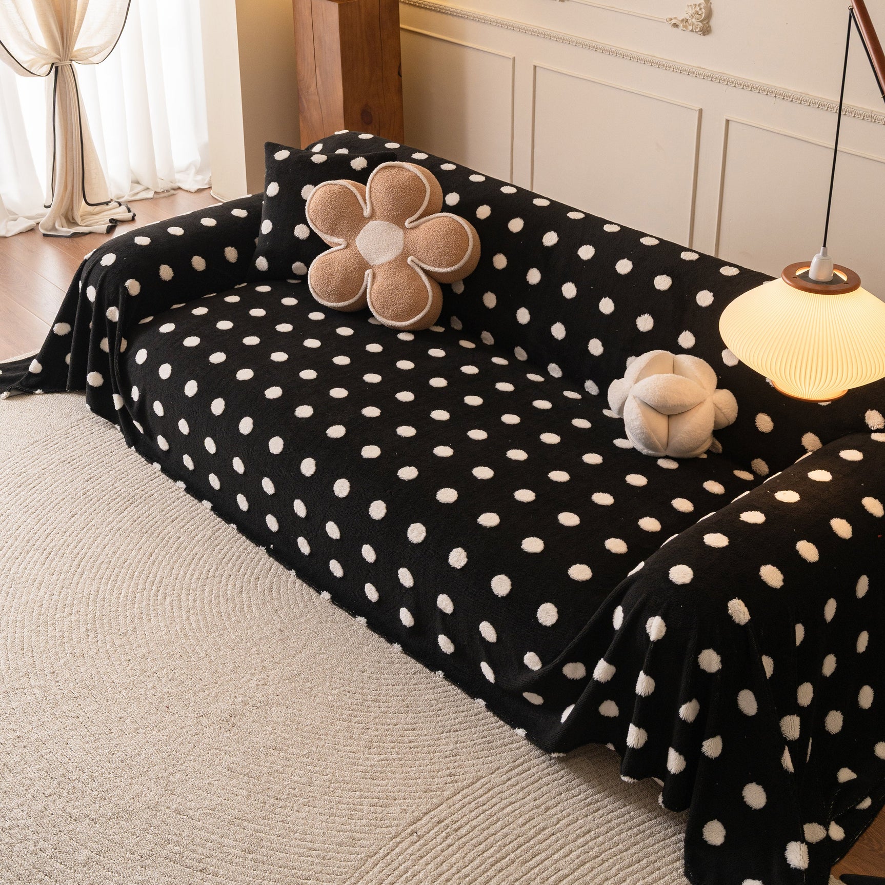Plush Fleece Sofa Cover Throw, Soft Textured Polka Dot Couch Protector Blanket for Pets - Ornate Home