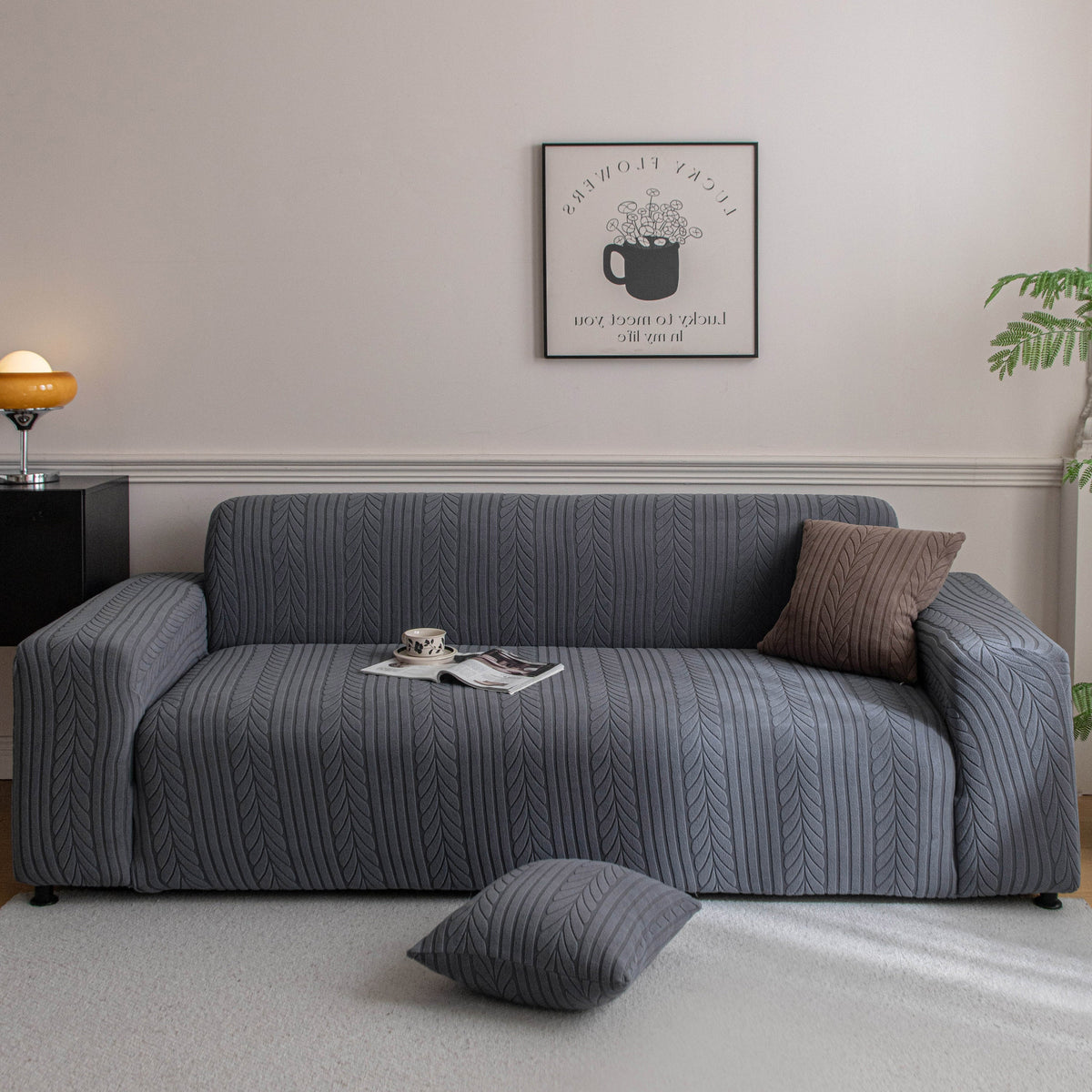 Plush Fleece Sofa Slipcover with 3D Wheat Pattern, Cozy High-Stretch Couch Cover - Ornate Home