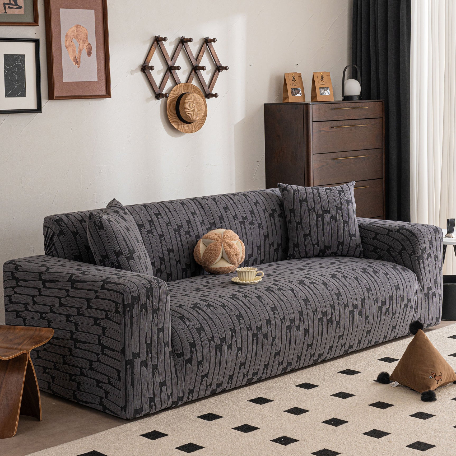 Plush Fleece Stretch Sofa Cover, Super Soft Textured Geometric Couch Slipcover - Ornate Home