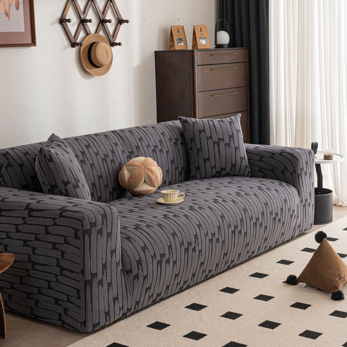 Plush Fleece Stretch Sofa Cover, Super Soft Textured Geometric Couch Slipcover - Ornate Home