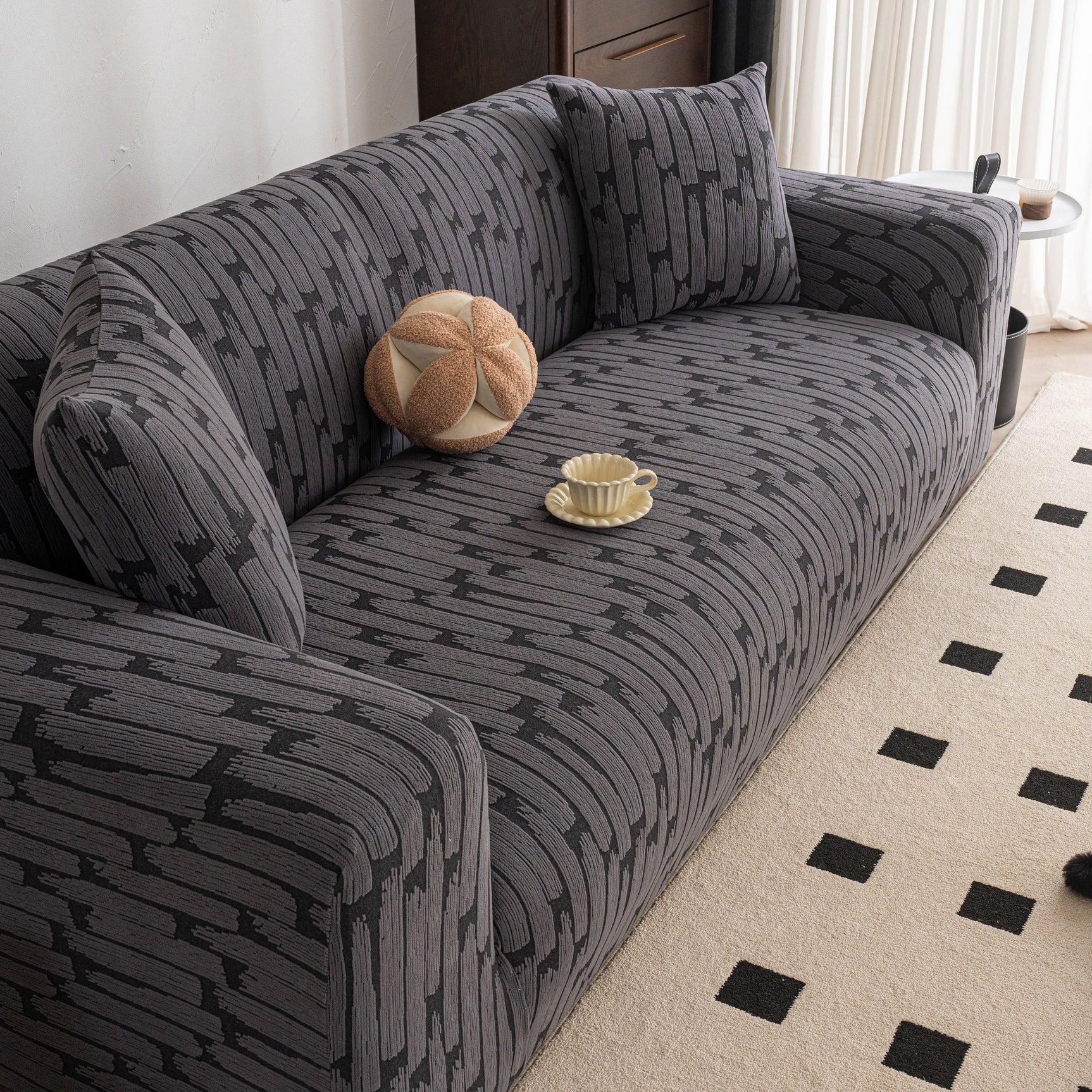 Plush Fleece Stretch Sofa Cover, Super Soft Textured Geometric Couch Slipcover - Ornate Home