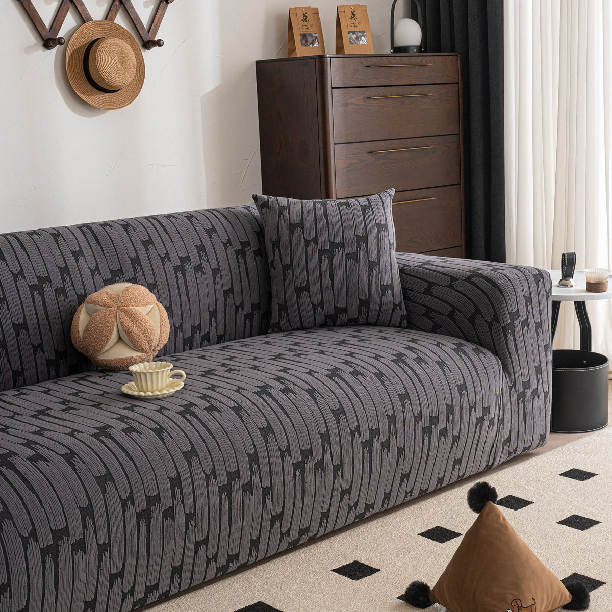 Plush Fleece Stretch Sofa Cover, Super Soft Textured Geometric Couch Slipcover - Ornate Home