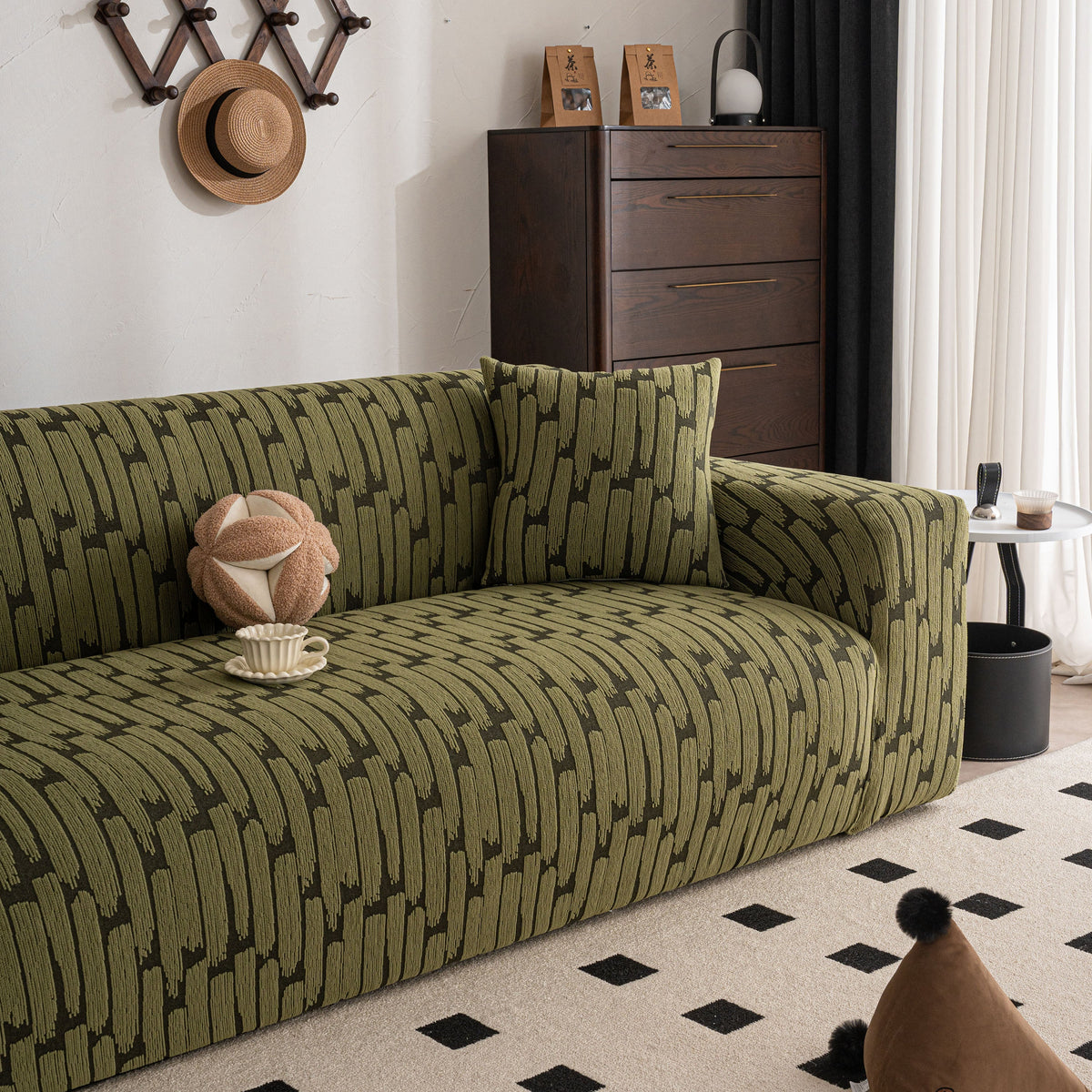 Plush Fleece Stretch Sofa Cover, Super Soft Textured Geometric Couch Slipcover - Ornate Home