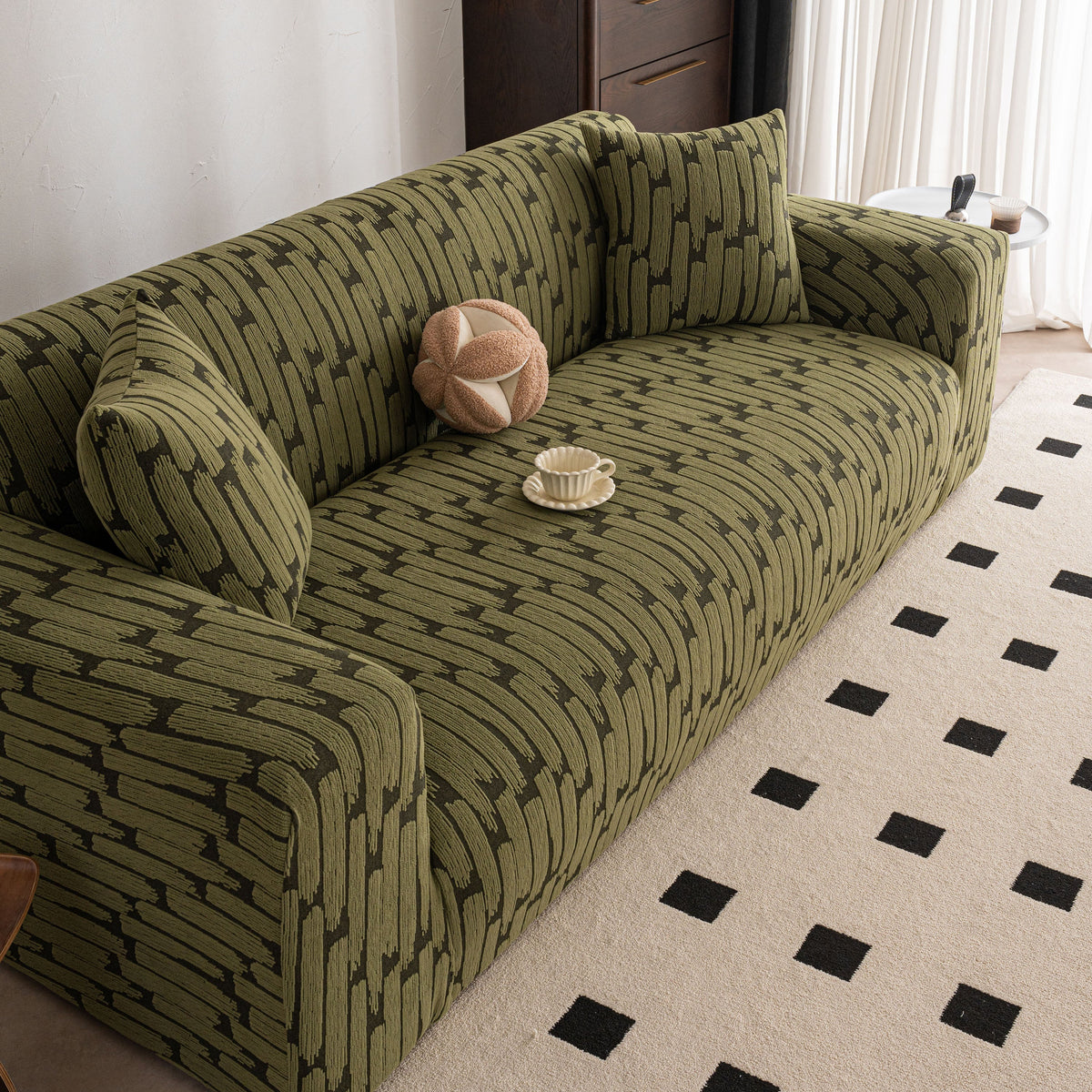 Plush Fleece Stretch Sofa Cover, Super Soft Textured Geometric Couch Slipcover - Ornate Home