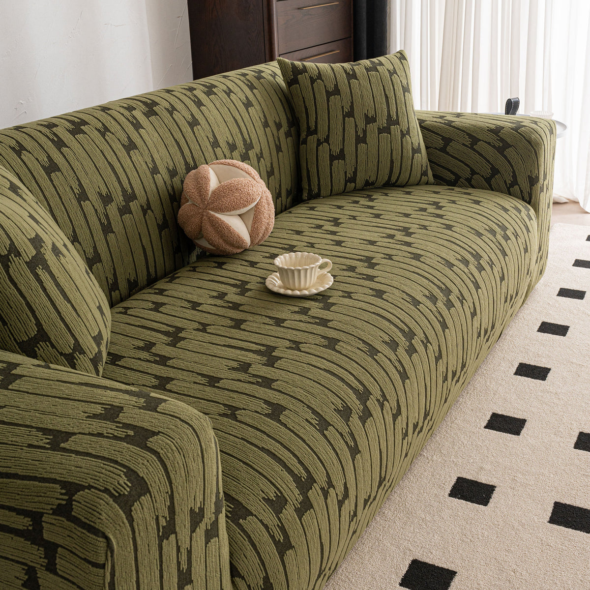 Plush Fleece Stretch Sofa Cover, Super Soft Textured Geometric Couch Slipcover - Ornate Home