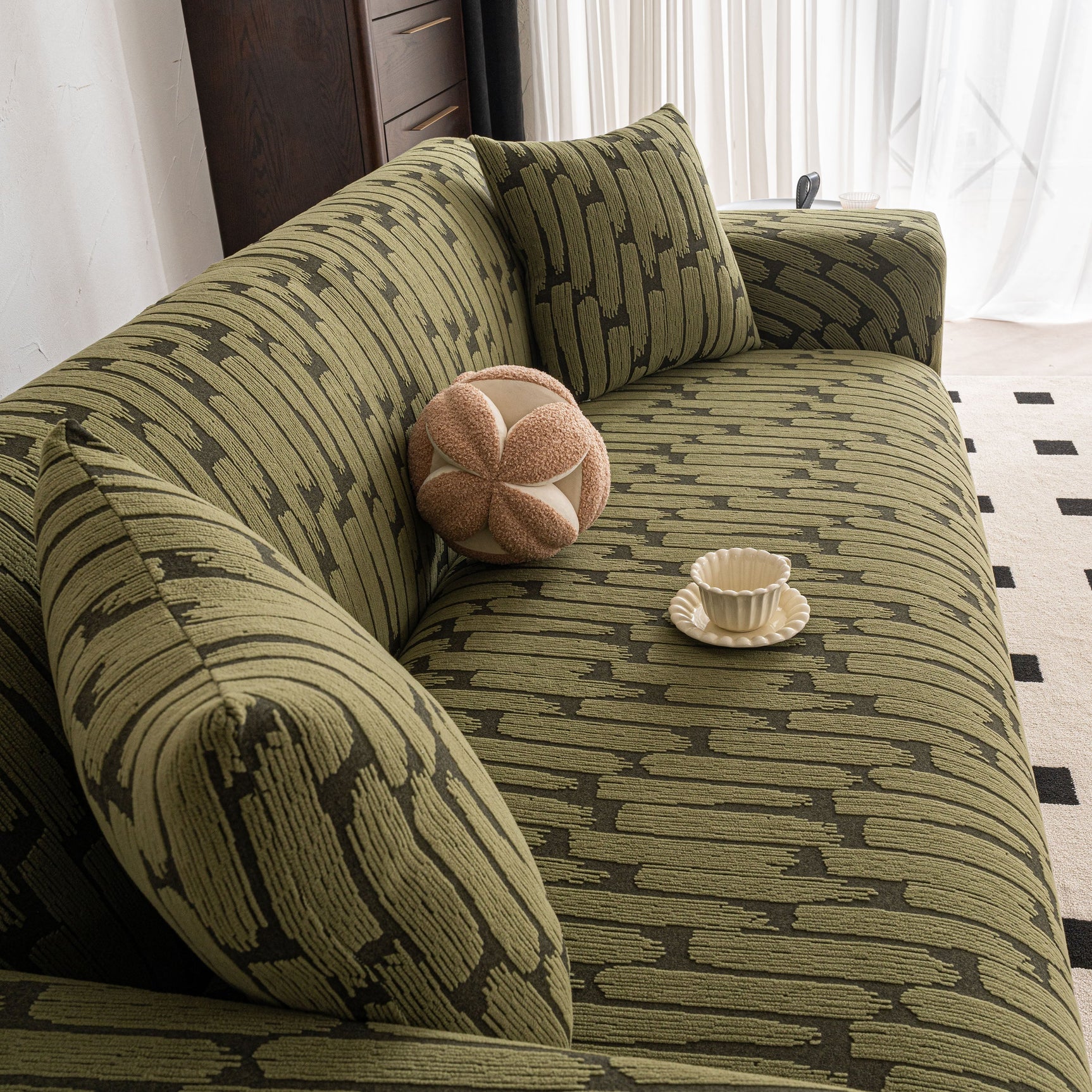 Plush Fleece Stretch Sofa Cover, Super Soft Textured Geometric Couch Slipcover - Ornate Home