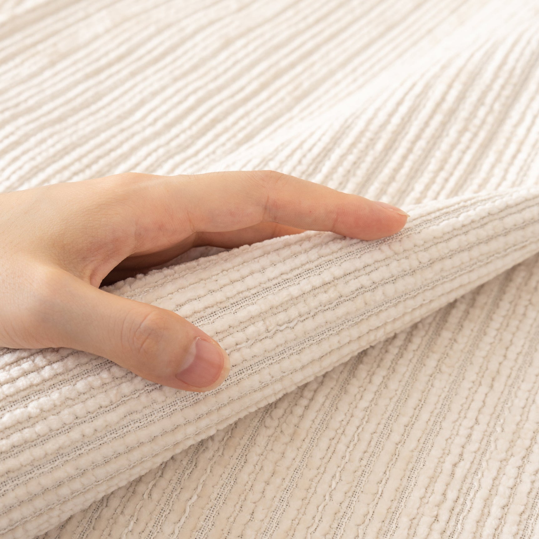 Plush Solid Color Striped L-Shaped Sofa Slipcovers, Washable Non-Slip Textured Furniture Covers - Ornate Home