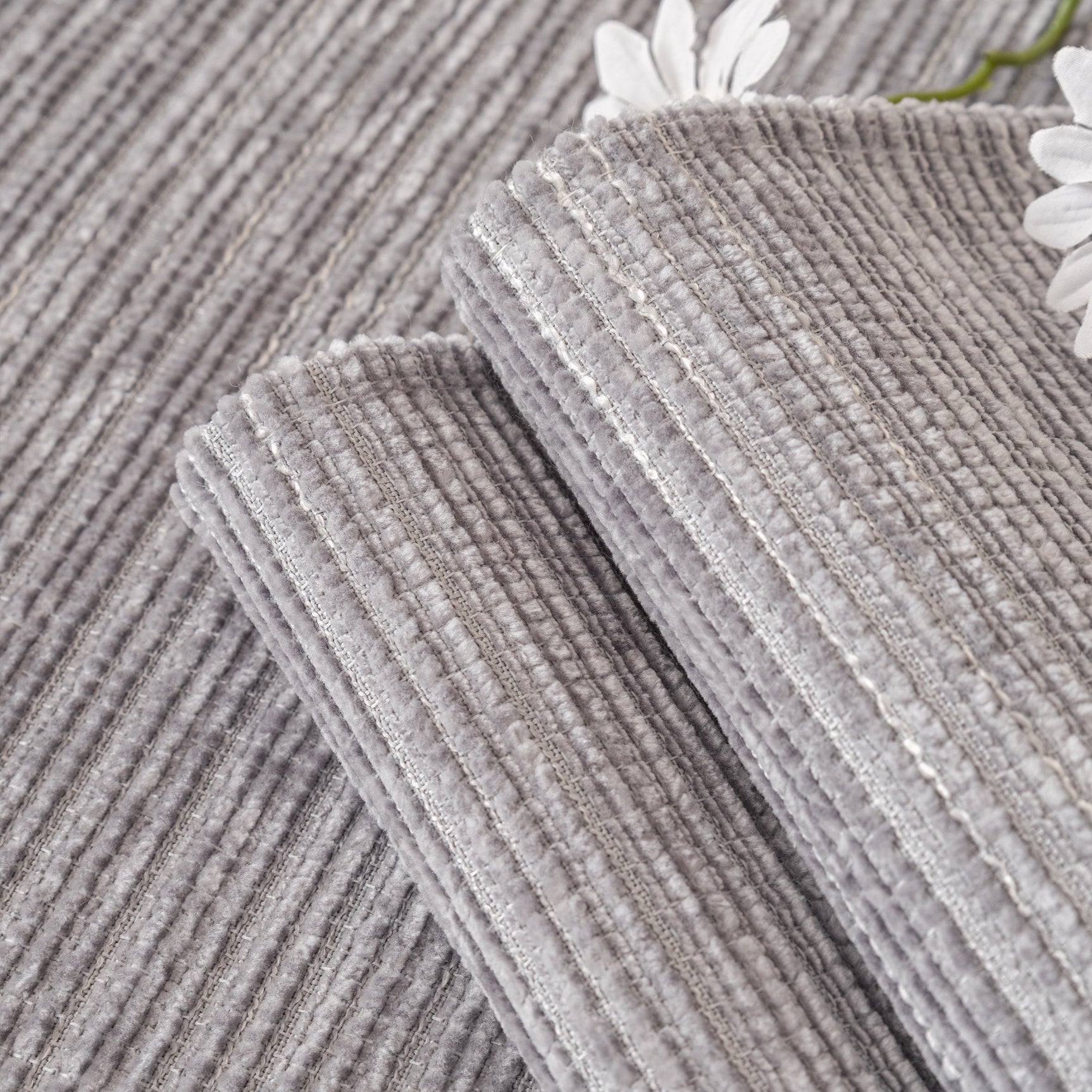Plush Solid Color Striped L-Shaped Sofa Slipcovers, Washable Non-Slip Textured Furniture Covers - Ornate Home