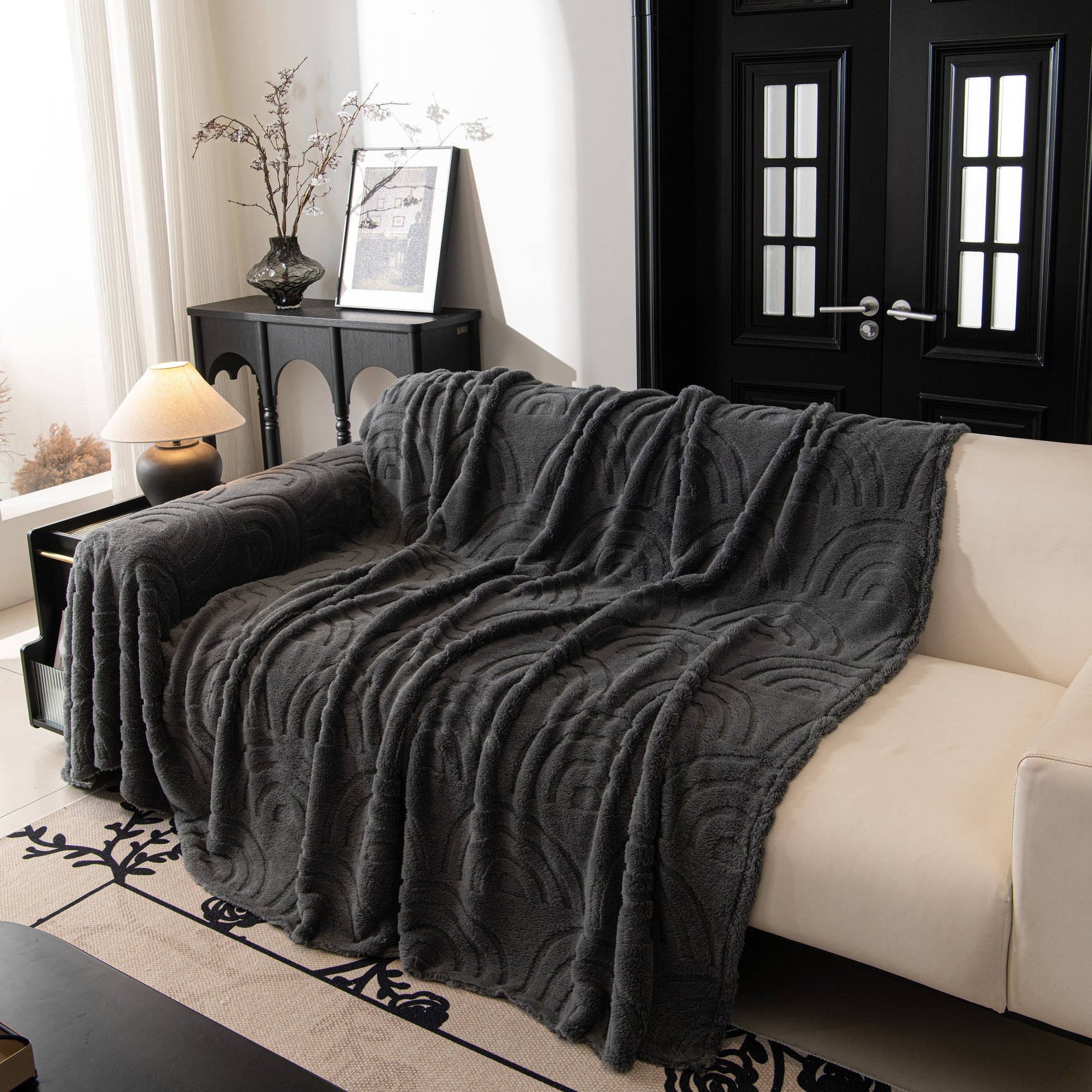 Plush Warm Decor Couch Cover Soft Jacquard Fleece Throw Blankets for Bed Couch Sofa Chair - Ornate Home