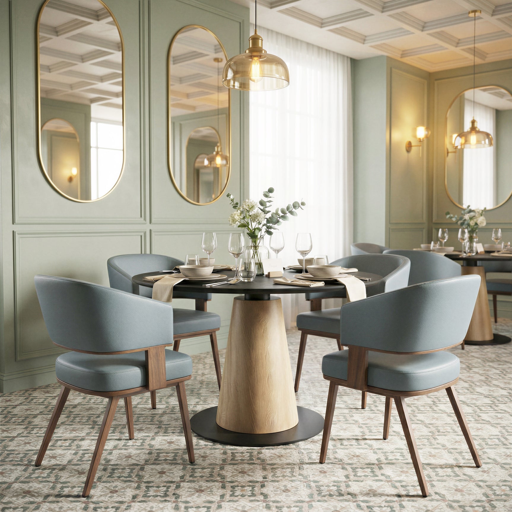 Poise Azure Gray & Walnut Dining Chair - Ornate Home