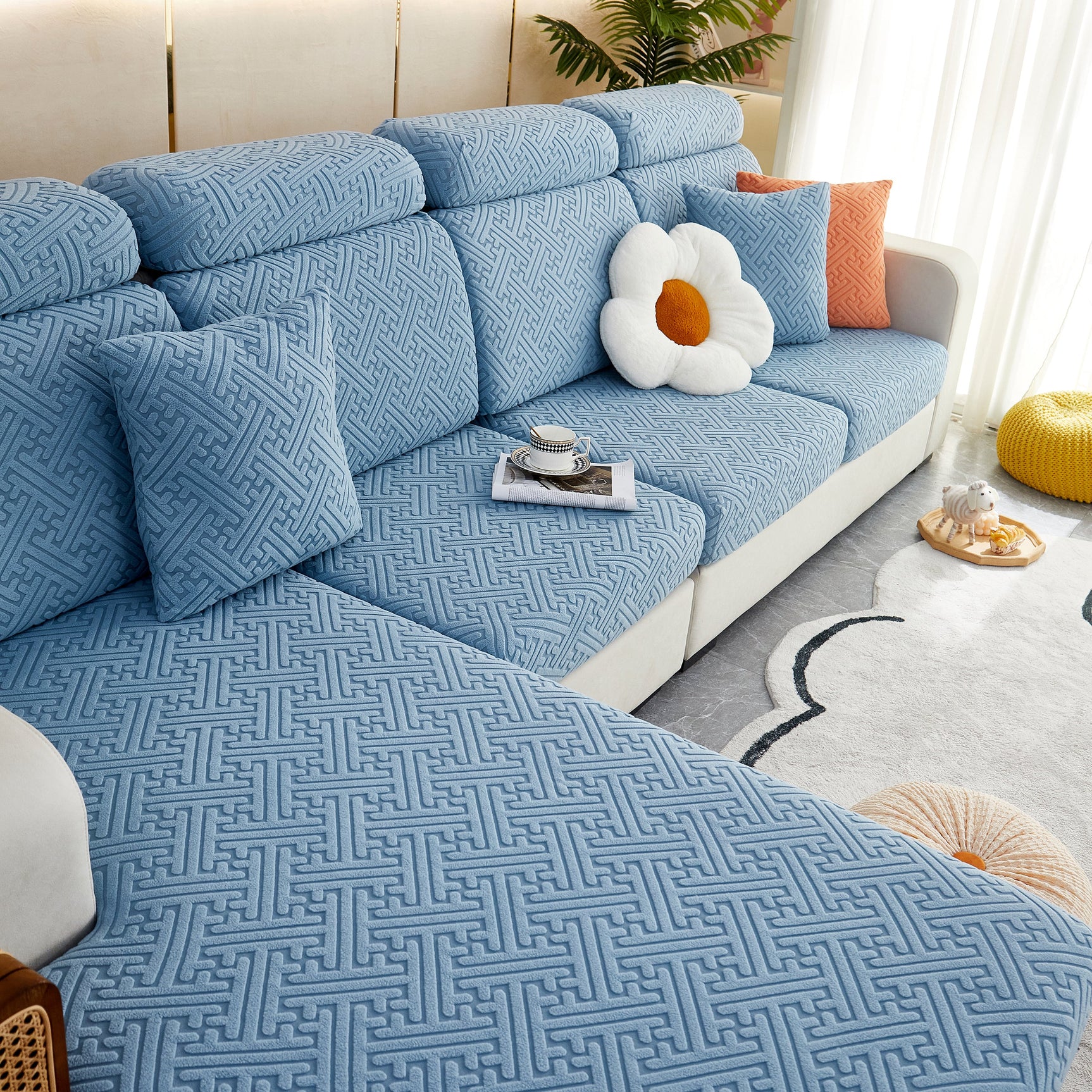 Polar Fleece Couch Cushion Covers, Stretch Sofa Seat Cushion Covers, Elastic Furniture Protector for Pets, Kid - Ornate Home